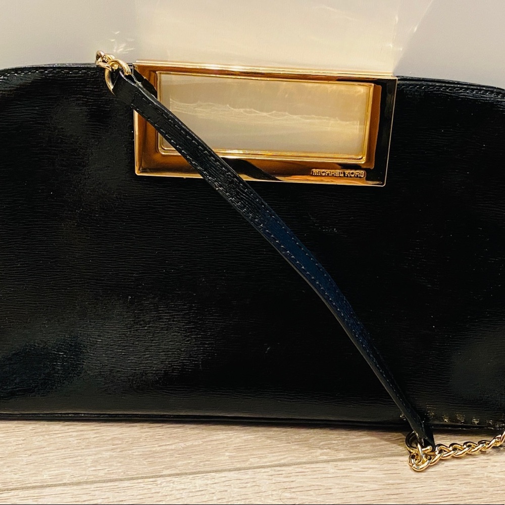 Michael Michael Kors - Black Patent Leather Gold Chain Shoulder Bag